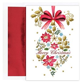 Masterpiece Studios Holiday Collection 16-Count Boxed Christmas Cards with Foil-Lined Envelopes, 7.8" x 5.6", Embossed Vintage Ornament (929200)