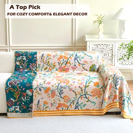 VANJOROY Bohemian Sofa Large Bed Throw Blanket, 100% Organic Cotton Soft Double-sided Warm Throw for Single 2 3 Seater Settees Armchair Couch and Bedspread.150x200cm-colorful