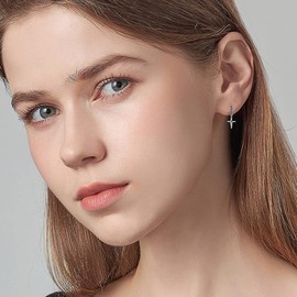 VENACOLY Cross Earrings 925 Sterling Silver Rose Cross Earrings Christian Jewelry Baptism Gift for Women Men