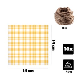 KADAX 10 Pcs Jewelry Doilies for Mason Jars, Decorative Doilies with Jute Cord for Jam Jars, Paper Jam Doilies (Yellow Tartan Pattern, 10 Pack)