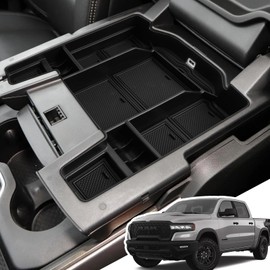 LANGBEAN Center Console Organizer for 2025 2024-2019 Ram 1500 2500 3500 （Full Console w/Bucket Seats Only）, ABS Storage Box, Middle Console Tray Organizer, Insert Container Pallet，Stickable, Black