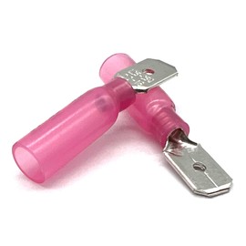 (1000 Pieces) Red Heat Shrink Marine Grade Male Spade Connectors, American Wire Gauge 22-18