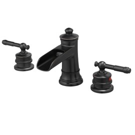8 Inch Modern Waterfall Bathroom Faucet Widespread Sink Faucet Pop-up Drain Two-Handle Design 3-Hole Brass Material for HotelsColor: Oil Rubbed Bronze, Surface Finishing: Oil Rubbed Bronze