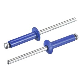 sourcing map Aluminum Blind Rivets, 4mm x 16mm 27mm Mandrel Open End Rivet Flat Round Head for Joining Metal Plate, Blue 100 Pcs