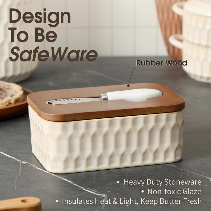 Butter Dish with Lid, Ceramic Butter Dish for Countertop, Airtight