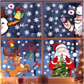 Christmas Window Clings,Window Stickers for Windows Glass,Winter Window Cling, 3D Christmas Decorations, Ideal for Decorating Glass Windows for Holiday, Winter, Home, School, and Party Events.（4PCS）