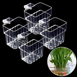 Vtapliea 4PCS Aquarium Plant Holder Clear Acrylic Plant Holder Hanging Fish Tank Plant Pot Aquarium Planter Cups for Aquatic Plants