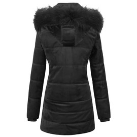 Chrisuno Womens Warm Winter Lightweight Puffer Jacket Fleece Lined Parkas Long Coats L Black
