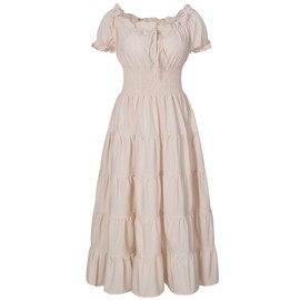 Elegant Renaissance Medieval Costume Pirate Cosplay Dress Corset Waist Belt Set(Beige M)