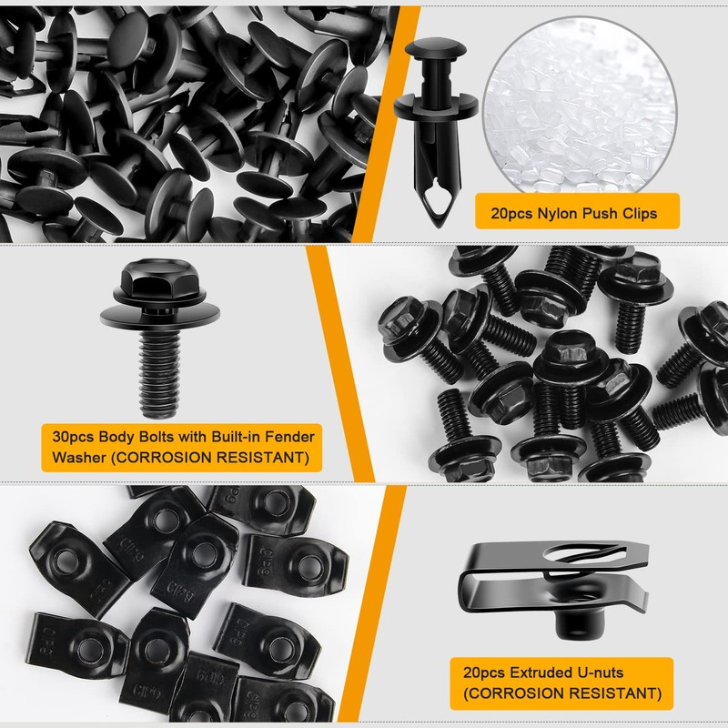 GOOACC 70PCS Engine Under Cover Splash Shield Guard Body Bolts