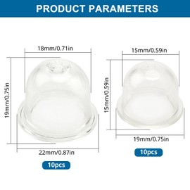 VooGenzek 20 pieces carburettor pump primer bulb, primer pump bulb, fuel pump, carburettor primer piston, primer bulb carburettor, petrol primer pump, for lawnmowers, blowers (19 + 22 mm)