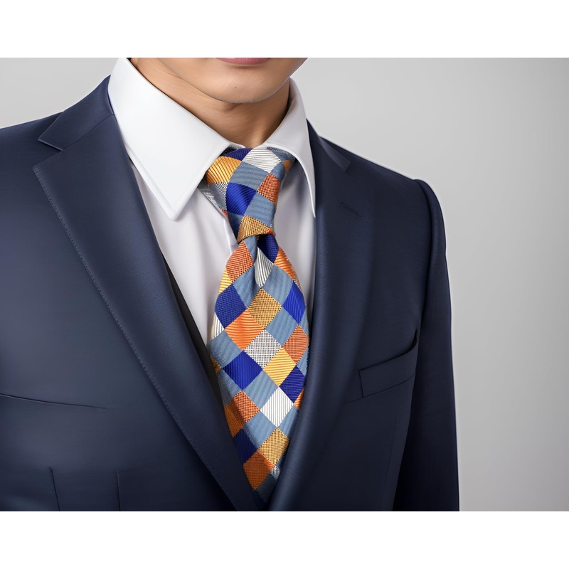 SHLAX&WING Men's Floral Pattern Checkered Necktie, Wedding, Silk Check, 3.5"