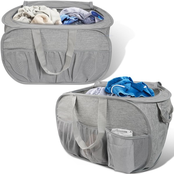 2 Pack Collapsible Laundry Baskets with Lid, Foldable Laundry Basket