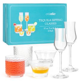Crutello Tequila Sipping Glasses - Set of 6, 3 Unique Style Mezcal Glassware - 10 & 5 oz Tequila Tasting Glasses & 4 oz Copita Snifter Glass, Best Gifts for Alcohol Lovers