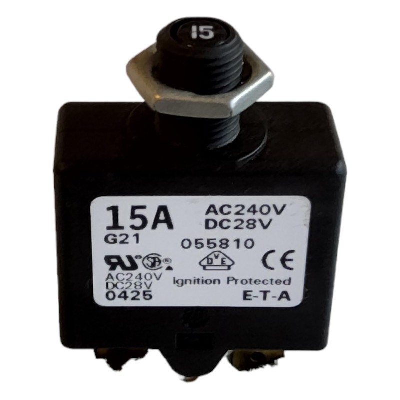 1658-G21-01-P10-15A, Circuit Breaker; Therm; Push; Cur-Rtg 15A; Flange; 1 Pole;