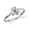 14K White Gold Lucky 3 Leaf Clover Natural Emerald Gemstone