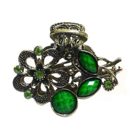 Bella Small Metal Jaw Clip Claw Clip Colorful Beads and Sparkly Rhinestones 1515 - Green