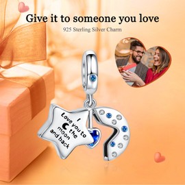 RIMGORIS 925 Sterling Silver Charm for Women Bracelets Necklace Skull Heart Ruby Pendant Angel Wings Love Wife I Love You Forever Women Sparkling Infinity Heart Stars & Moon Heart Key, Silver, Cubic