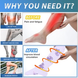 DHSO 6 Pairs Graduated Compression Socks for Women and Men 15-20 mmHg, Compression Stockings for Swelling, Running, Hiking, Travel, Nursing(6 Pack Purple/Yellow/Flowers, Large-X-Large)