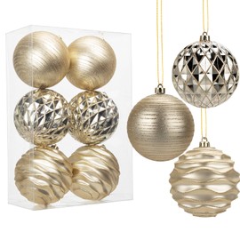Hollyone 10CM Large Christmas Baubles, 6PCS Champagne Gold Baubles for Christmas Tree Decorations, Giant Xmas Balls Christmas Hanging Ornaments for Wedding Party Tree Decor