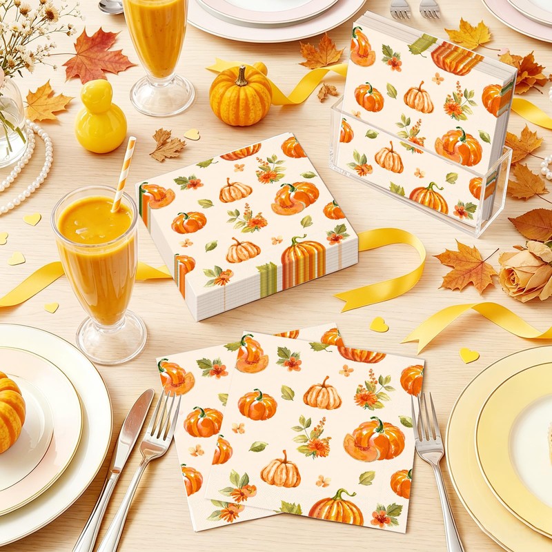 Fall Pumpkin Napkins Pumpkin Cocktail Napkins Party Supplies 100pcs