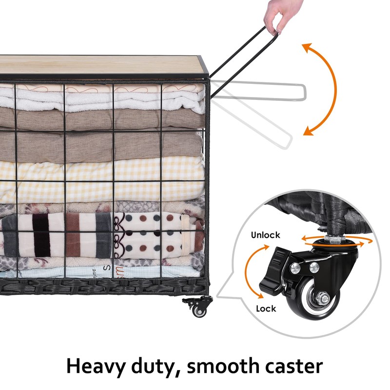 Laundry Hamper with Heavy Duty Caster Wheels; 3 Sections Clothes