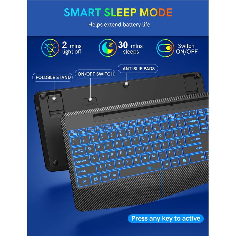 Wireless Keyboard with 7 Colored Backlits, Wrist Rest, Phone Holder,