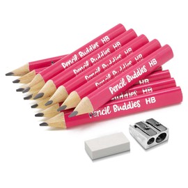 Short Jumbo Pencils for Kids - 12 Fat Pencils and 1 Sharpener & Eraser, Triangle Grip Kids Pencils (Pink)