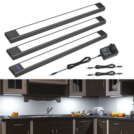 WOBANE Under-Unit Light Kitchen LED Dimmable, Hand Motion Activated, Bright Light Strip with Sensor, 3 x 30 cm LED Kitchen Lighting Under-Unit, Cool White Base Cabinet Lighting for Shelves, Wardrobe,