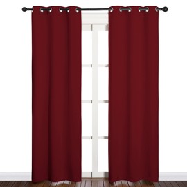 NICETOWN Christmas Burgundy Bedroom Curtains Blackout Draperies, Christmas Decorations Thermal Insulated Solid Grommet Top Blackout Drapes for Cafe (One Pair, 34 x 84-inch)