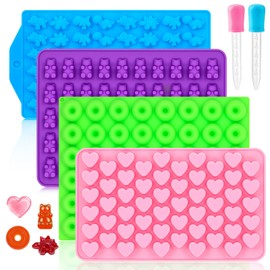 4 Pack Gummy Molds, Silicone Candy Molds Gummy Bear Mold with 2 Droppers