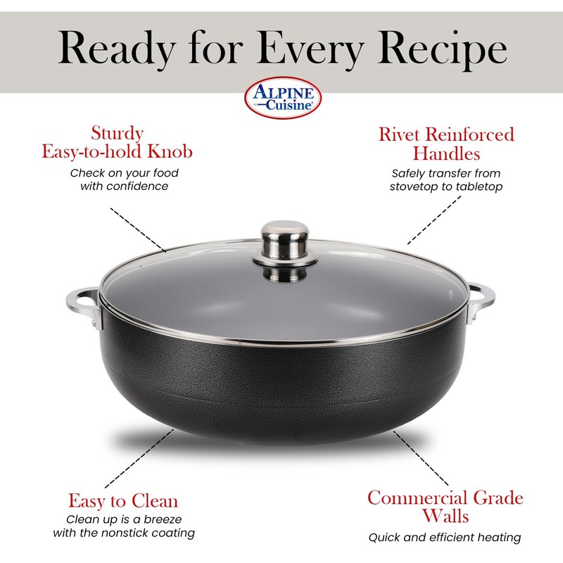 Alpine Cuisine Non-Stick Dutch Oven 11 Quart with Glass Lid