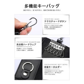 Key Case, Genuine Leather, 6 Layers, Trifold Card Key Case, Smart Key Case, Car Key Case, Large Capacity, Present, Men's, Women's,, black