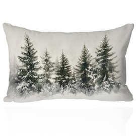 Winter Forest Pillow Cover 12x20 Inch – Neutral Snowy Pine Tree Throw Pillow – Minimalist Christmas Decor for Couch, Rustic Farmhouse, or Woodland Holiday Home