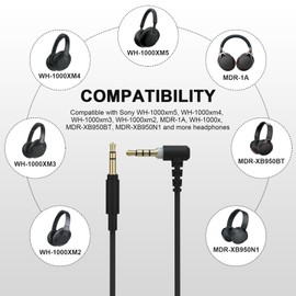 Arzweyk Replacement WH-1000XM5 Audio Cable Cord Compatible with Sony WH-1000XM4 WH-1000xm3 MDR-XB950BT MDR-1000X WH-1000XM2 WH-CH700N MDR-1A MDR-XB950N1Wireless Headphones (Black)