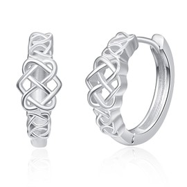 TANGPOET Hoop Earrings 925 Sterling Silver Celtic Knot Small Sleeper Earrings White Gold/Rose Gold Earrings Women Jewellery Gifts for Women Girls, Sterling Silver