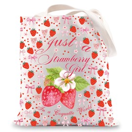 MYSOMY Coquette Strawberry Tote Bag Strawberry Ribbon Lover Gifts Strawberry Y2K Coquette Bow Gifts Strawberry Bow Shoulder Bag (Just a Strawberry tb)
