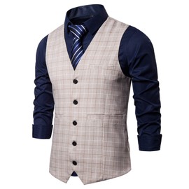AOYOG Mens Formal Business Suit Vests 5 Buttons Regular Fit Waistcoat for Suit or Tuxedo