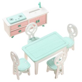 WANGCL 6 Pcs Mini Dining Room Furniture Dollhouse Cabinet Furniture Kitchen Set Props Ornament Solid Wood Miniature Kitchen Decoration Set