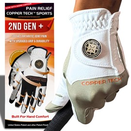 Copper Tech Golf Gloves Men Right Handed Golfer or Left Handed Golfer (2nd Gen) | Copper Compression Joint Support Golf Glove (White/Khaki, Medium - Large, [Right Hand] for Left Handed Golfers)