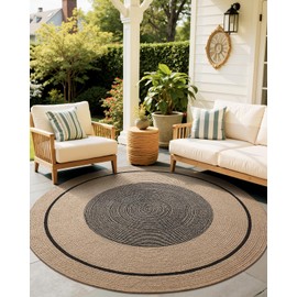 LUMI Jute Area Rug 4x4 Round for Living Room, Natural Handwoven Rugs Non Slip, Farmhouse Braided Carpets No Shedding for High Traffic, Dining Room, Indoor, Outdoor, Patio, Black Grey