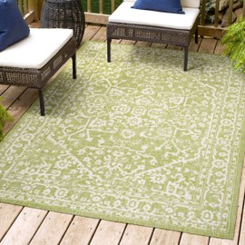JONATHAN Y SMB104D-9 Malta Bohemian Medallion Textured Weave Indoor Outdoor Area-Rug, Coastal, Traditional, Transitional Easy-Cleaning,Bedroom,Kitchen,Backyard,Patio,Non Shedding, Green/Cream, 9 X 12