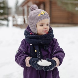 LUCKYBUNNY Kids Boys Cute Excavator Earflap Hat Winter Fleece Lined Ski Cap Knitted Beanies for Cold Weather Grey