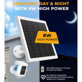 Solar Panel for Ring Camera, 8W Solar Panel Charger Compatible with Ring Stick Up Cam/Pro Battery, Spotlight Cam/Pro/Plus Battery, Includes Barrel Plug to USB-C Adapter, IP65 Waterproof, 10ft Cable