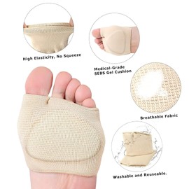 2 Pairs Metatarsal Pads, Ball of Foot Cushions Pads with Soft Gel - Fabric Compression - Gel Sleeves Forefoot Cushion Pads for Women and Men, Relieve Metatarsalgia, Calluses, Blisters, Hammer Toe, Forefoot Pain