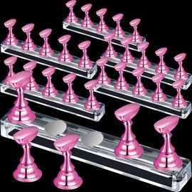 6 juegos de puntas de uñas soporte de acrílico puntas de la práctica soporte magnético para uñas de arte de manicura, soporte de entrenamiento de dedos para DIY salón de uñas (rosa claro)