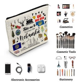 YULUENZE Take Me To Nebraska Makeup Bag Nebraska Travel Gift Small Canvas Organizer Bag with Zipper Nebraska Cosmetic Bag Travel Present for Women Friends Families