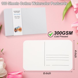 PATIKIL 100 Sheets Watercolor Postcards, 100% Cotton 4x6 Inch Blank Rounded Corners Water Color Paper Post Cards Cold Pressed for Mailing Art Painting Drawing, 140lb/300 GSM(White Box)