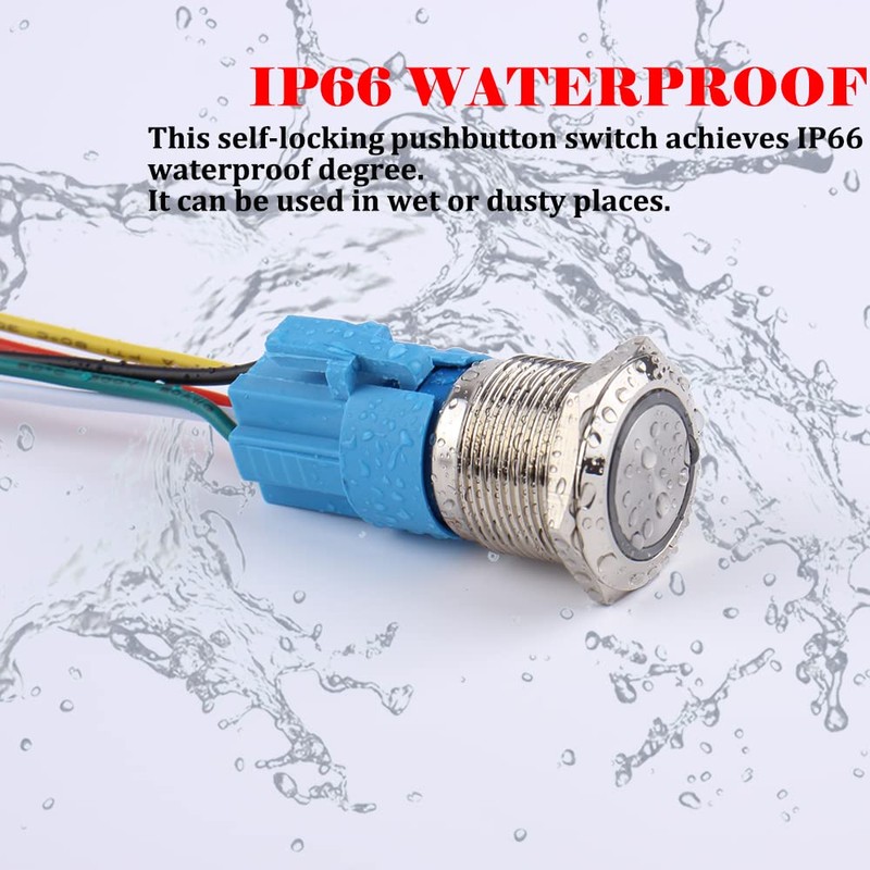 JIQI 2Pcs 19mm 0.75'' Latching Push Button Switch 12V-24V Waterproof