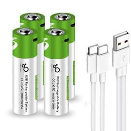 4 Pilas AA Recargables USB C 2600mwh 1.5v Carga Rapida Alta Duración Se cargan en 1.5 Horas - Indicadores LED - Gran Capacidad para Controles Teclados Juguetes - Ciclo de Vida Largo Más de 1200 Ciclos